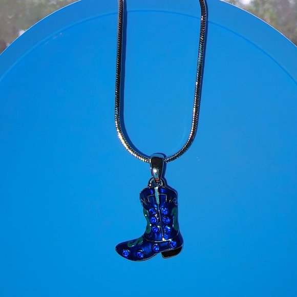 Cowboy Blue Green Boot Charm Pendant/Necklace/Rhinestone Crystal Hand Painted - Picture 7 of 10